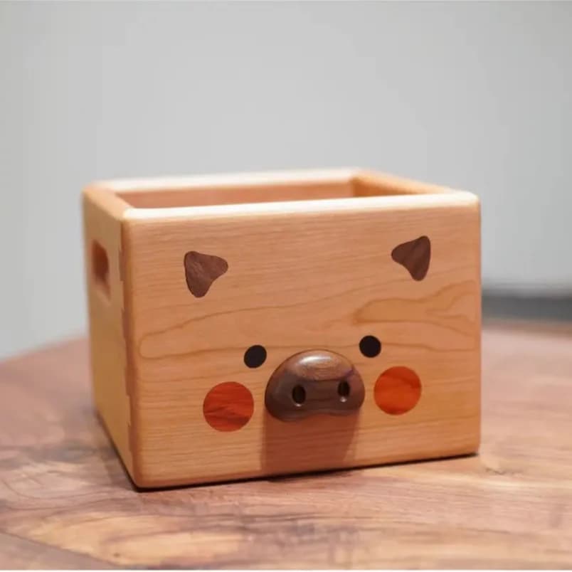 Graziosa Scatola Portaoggetti in Legno di Ciliegio a Forma di Animale | Adorabile Organizzatore a Forma di Cucciolo per Scrivania/Trucchi/Giocattoli | Robusta Borsa in Legno per Arredamento Casa SG