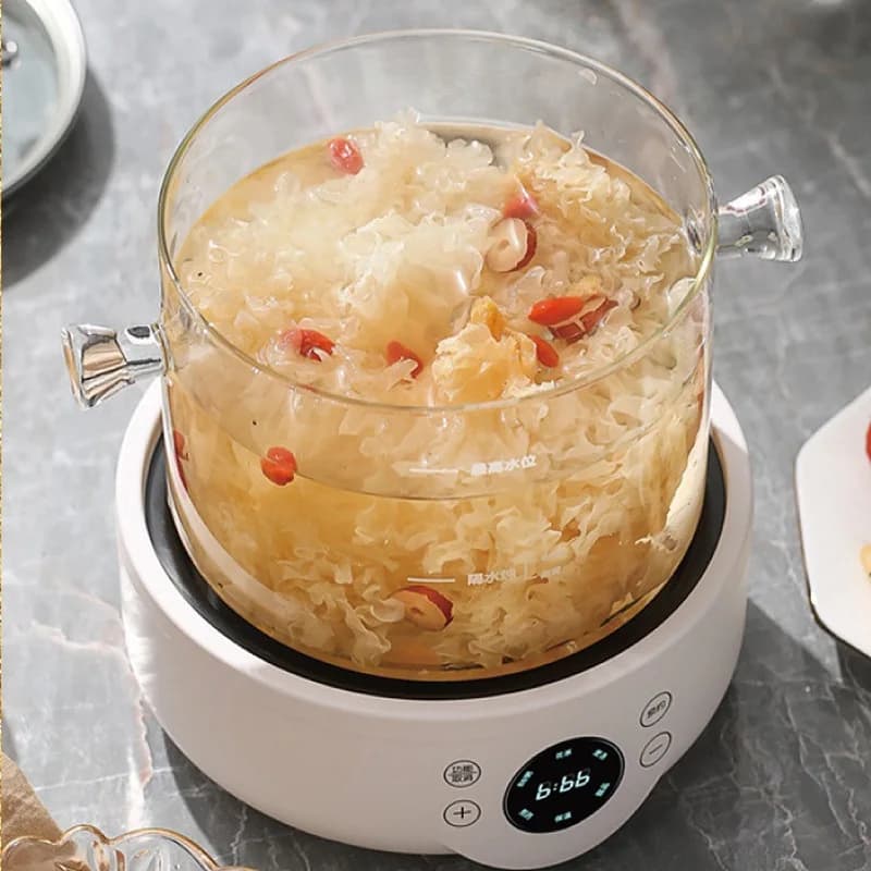 110V/220V1.5L Split Type Glass Health Pot Multifunctional Flower Teapot 9.5H Reservation Electric Stew Pot Auto Keep Warm Kettle