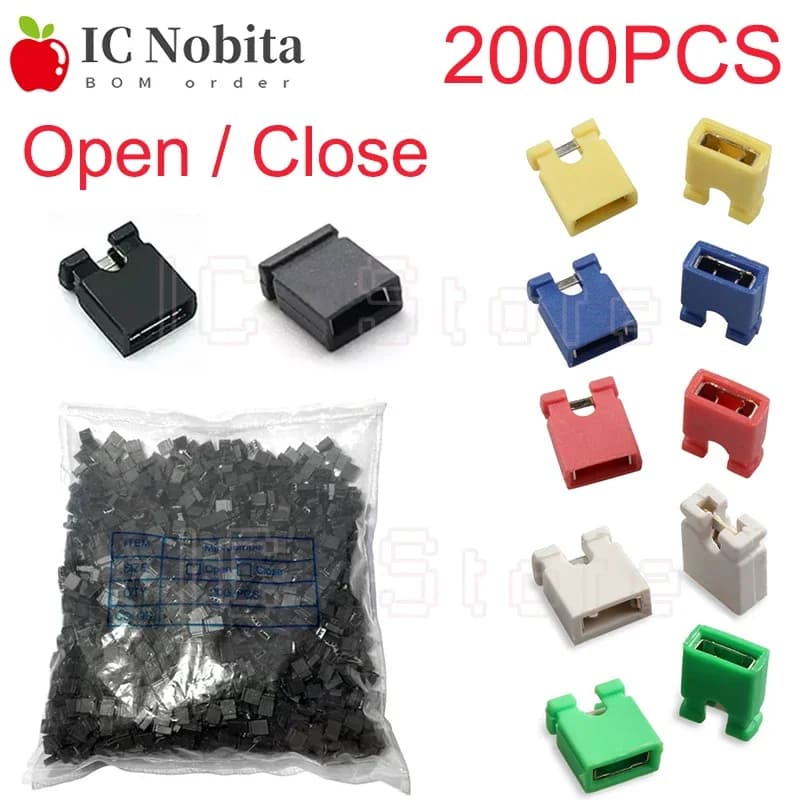 2000PCS Step Jumper Short cap, cable headers and enclosures 2.54MM SHUNT Black Green Red White Blue Yellow for Arduino Open Close