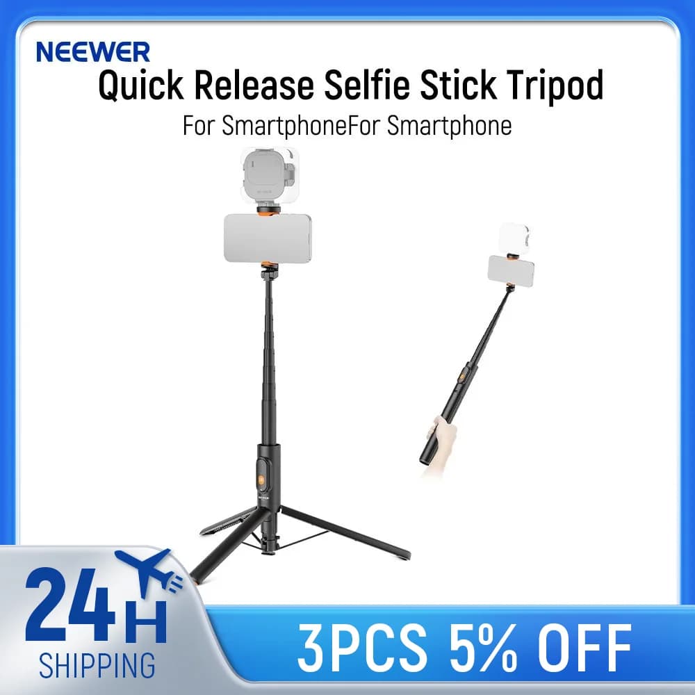 NEEWER Treppiede per selfie stick da 57,9" a sgancio rapido per iPhone Samsung Android, supporto per cellulare da viaggio leggero portatile in metallo