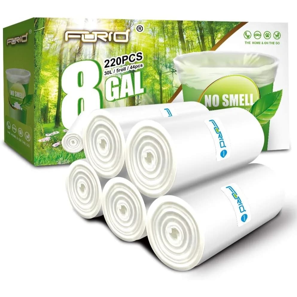 Sacchi per la Spazzatura Trasparenti da 8 Galloni - Sacchetti Resistenti Antiperforazione in Plastica per Pattumiera, Confezione da 220 per Casa e Ufficio