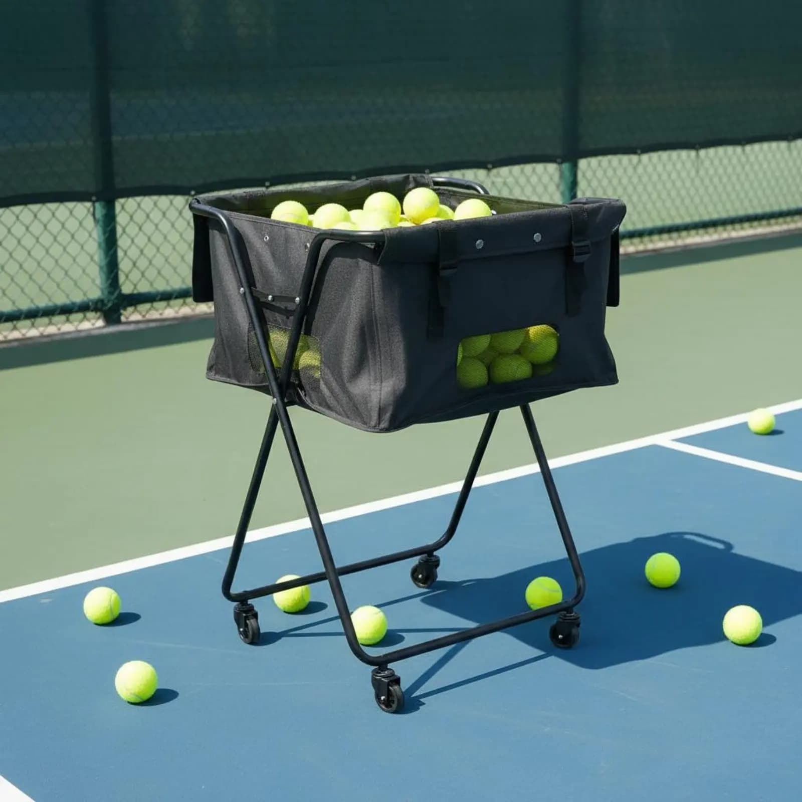 Portapalline da Tennis Pieghevole con Ruote, Contenitore per Palline da Tennis e Pickleball, Leggero e Durevole
