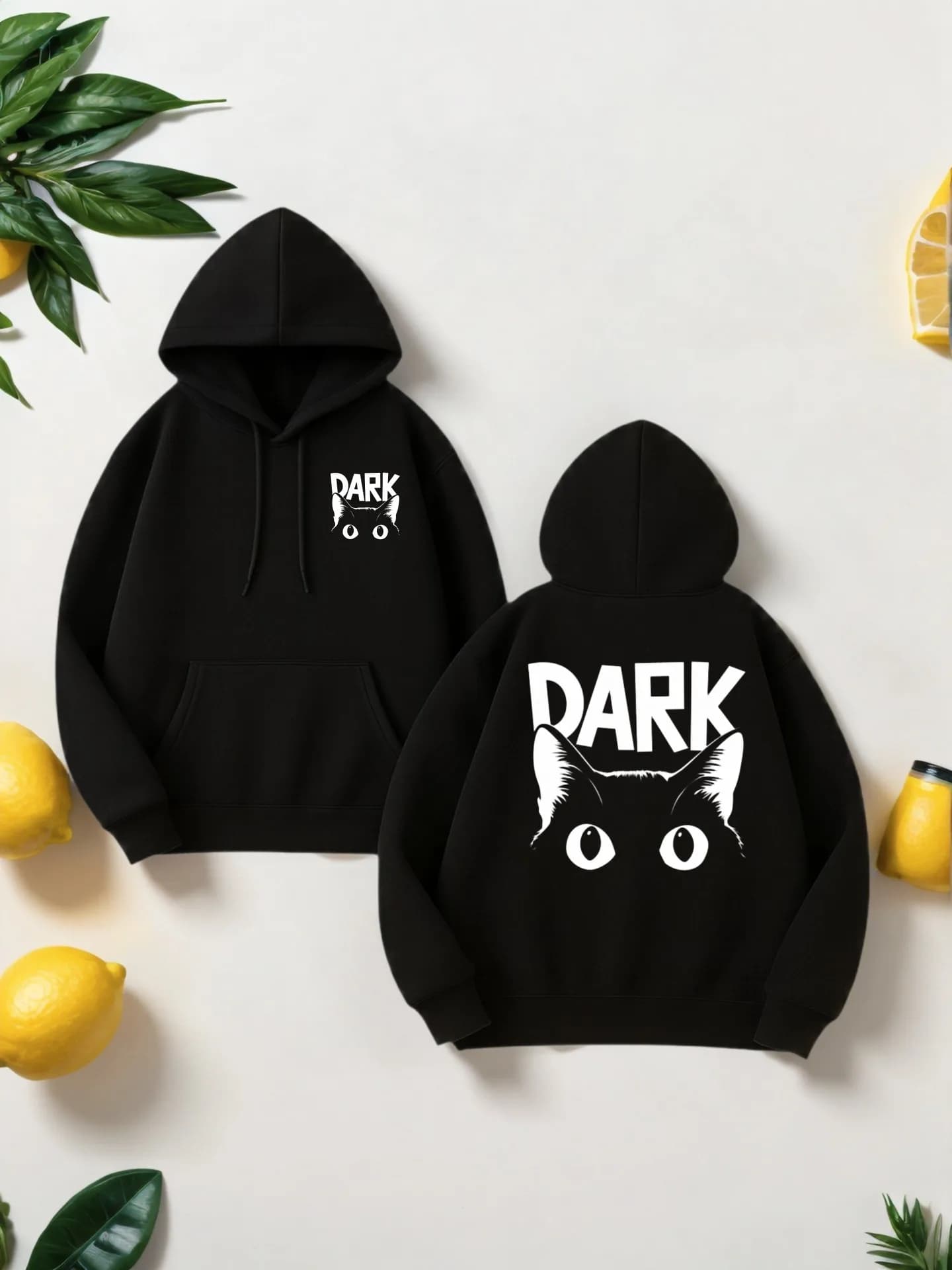Felpa con cappuccio grafica da uomo, stampa Cat - Eye & Letter, stile casual, tessuto morbido, da indossare tutti i giorni, per giovani uomini