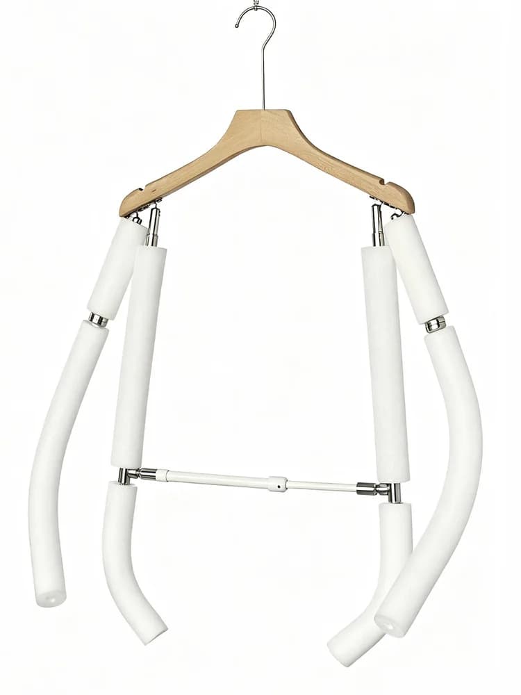 Support clothes hangers for photography on white background, by dead nature and modelling