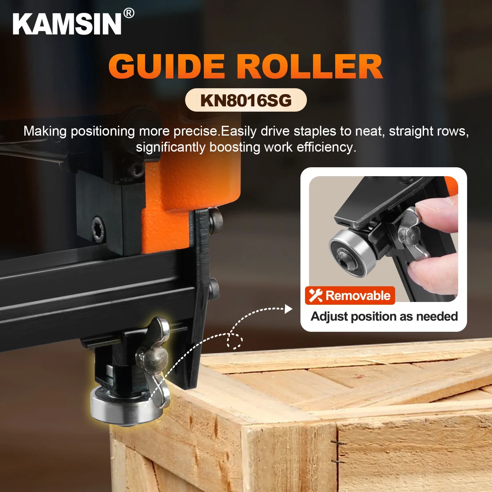 KAMSIN KN8016SG 21 Gauge with Guide Roller, 1/2'' Crown Staples, 1/4'' - 5/8'' Length, for Furniture and Fabric