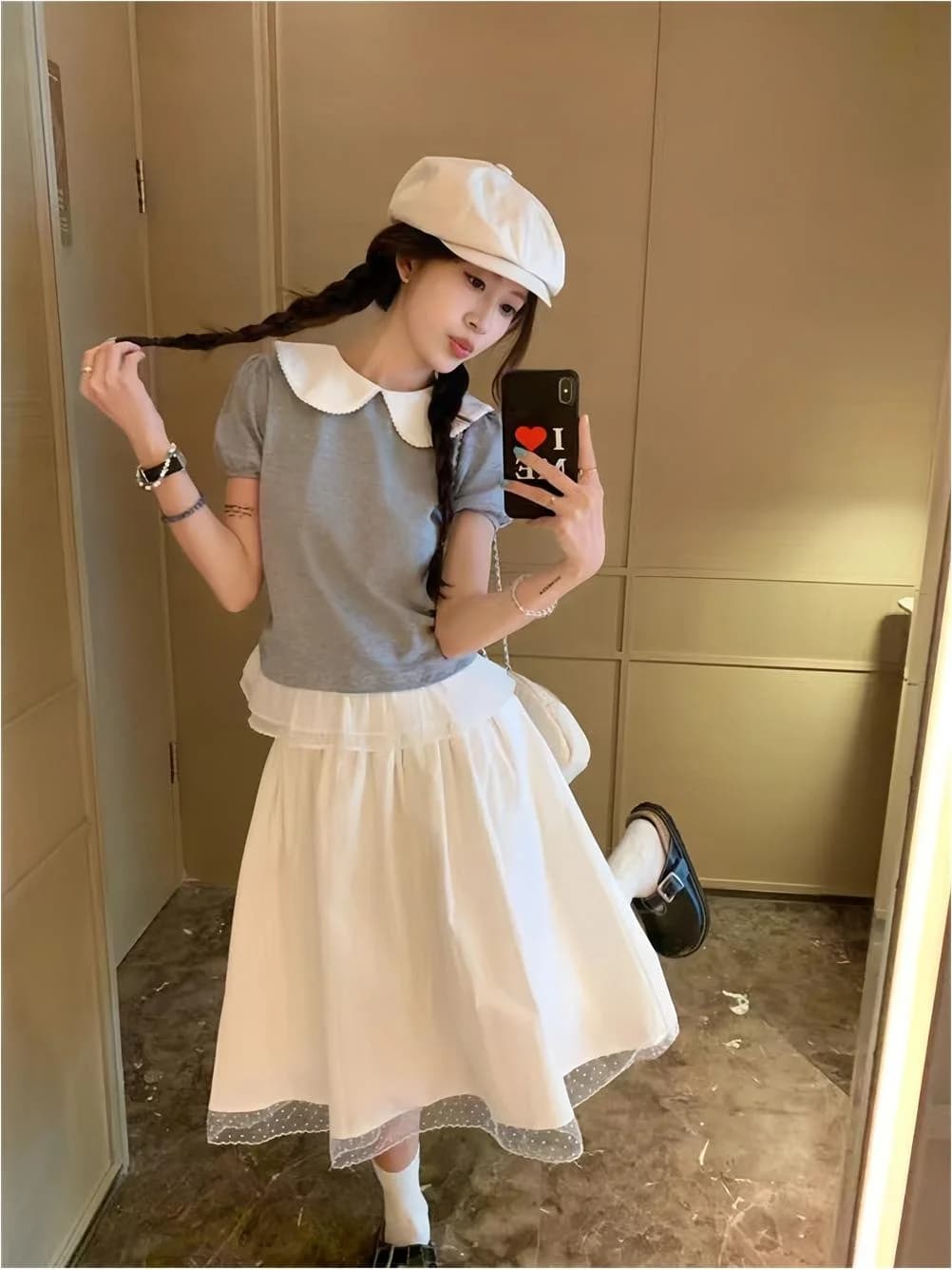 Sweet Summer Style Doll Collar Lace Half Skirt Set Women's Fashion Ensemble High Waist Short Shorts Regular Fit French Style