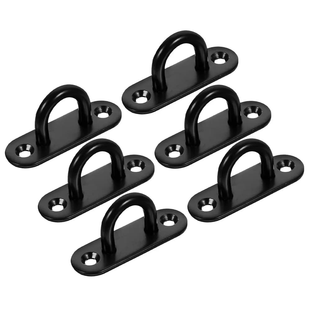 6Pcs Stainless Steel Hanging Hooks Black U Bracket Ceiling Wall Mount Pad Eye Plate for Punching Bag Swing Plant Basket Heavy