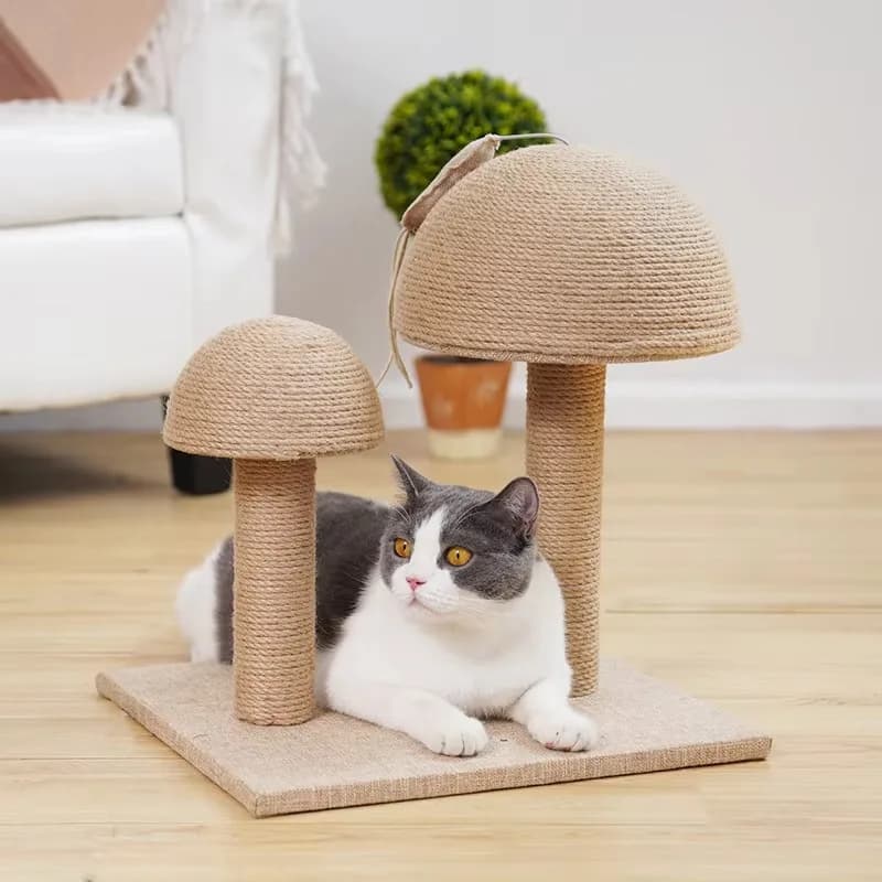 Tiragraffi Moderno per Gatti con Poste in Sisal a Forma di Fungo, Cuccia Integrata, Albero per Gatti Verticale, Resistente all'Usura ed Ecologico