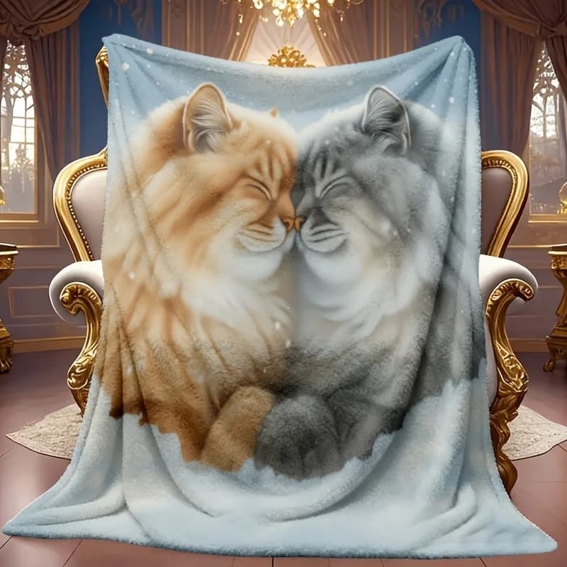 Fluffy Cats Flannel Blanket Cute Orange Grey Kitten Snow Throw Blanket Soft Cozy Warm Fleece Blanket For Bed Sofa Couch Gift