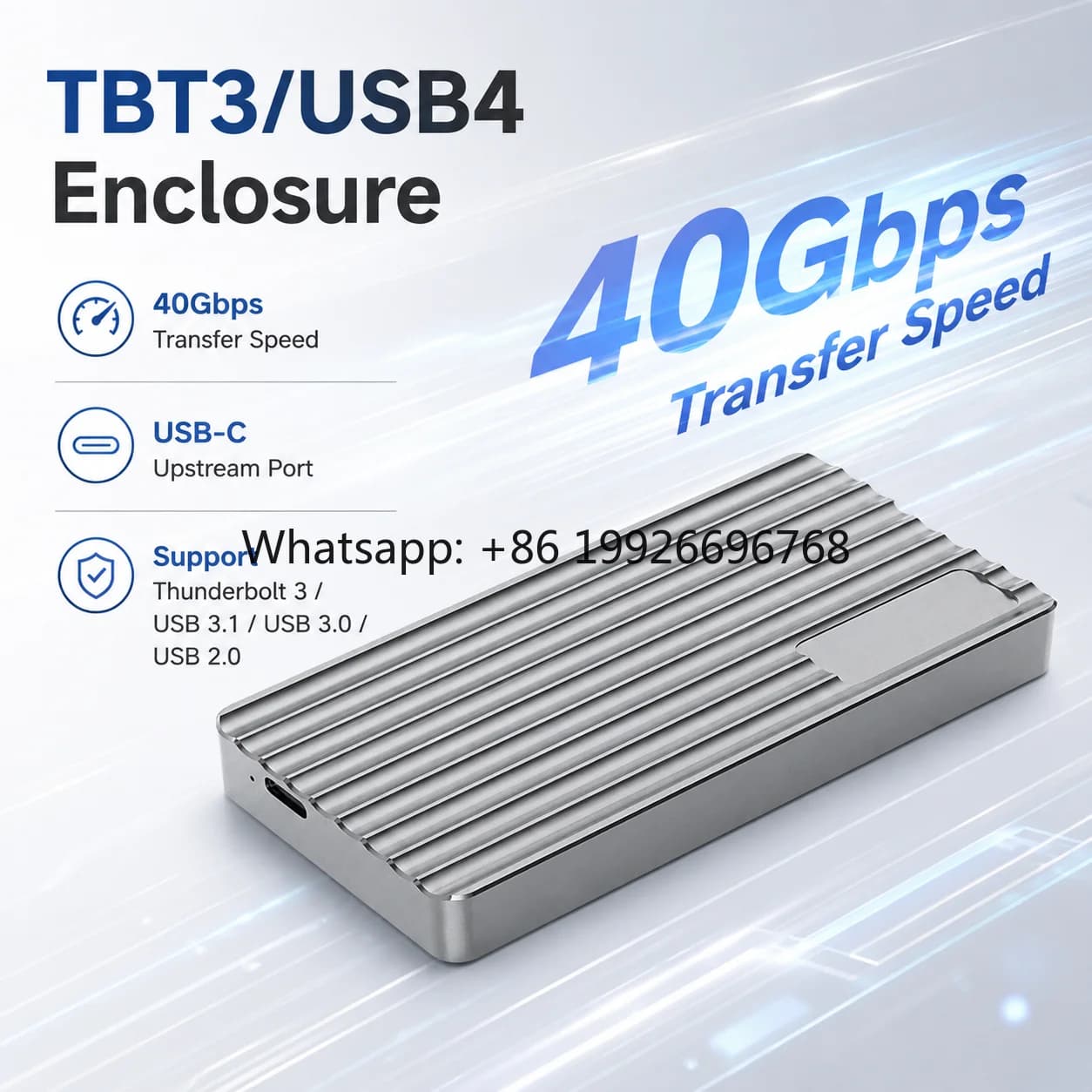 Aluminum M.2 NVMe SSD Enclosure USB-C TBT3/USB4 40Gbps PCIe Gen4x4 Heatsink Design External Case with 8TB Support