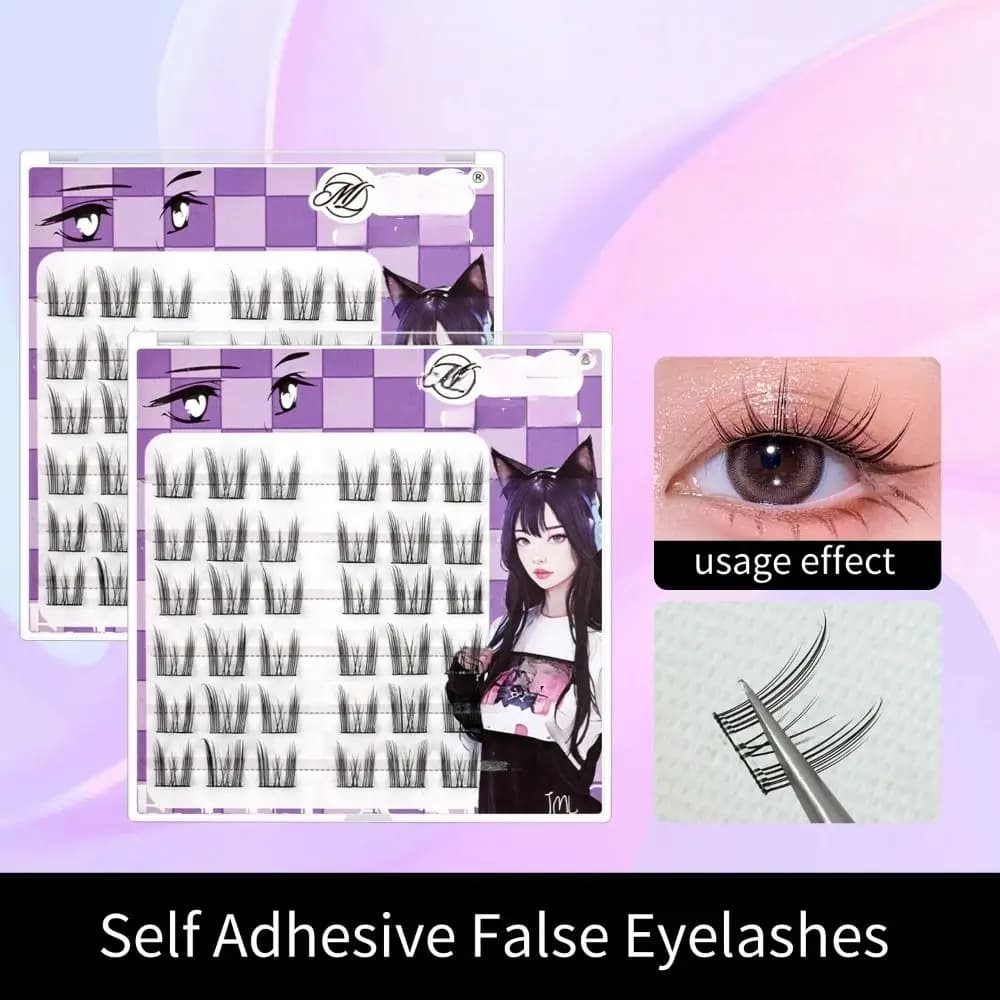 Finte Ciglia Autoadesive Ricciate alla Moda, Ciglia Finte Morbide Senza Colla per un Look Comic Eye, Ciglia Finte a Ciuffetti Fai-da-te per un Trucco Dolce