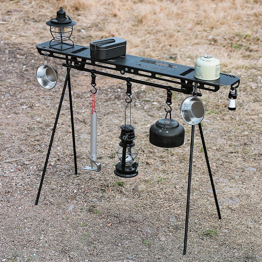 Camping Support Stand Bracket Plate Foldable Tripod Shelf Board High Strength Bending with Hanging Hole for BBQ Picnic Hiking