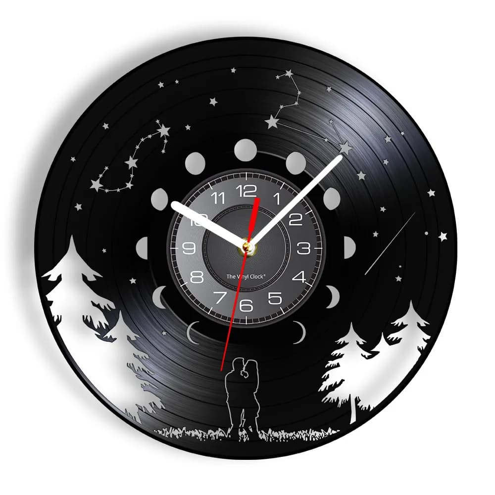 Valentine's Day Vinyl Record Wall Clock Home Decor For Livingroom Moon Starry Night Wall Watch Made Of Real Vinyl Art Record