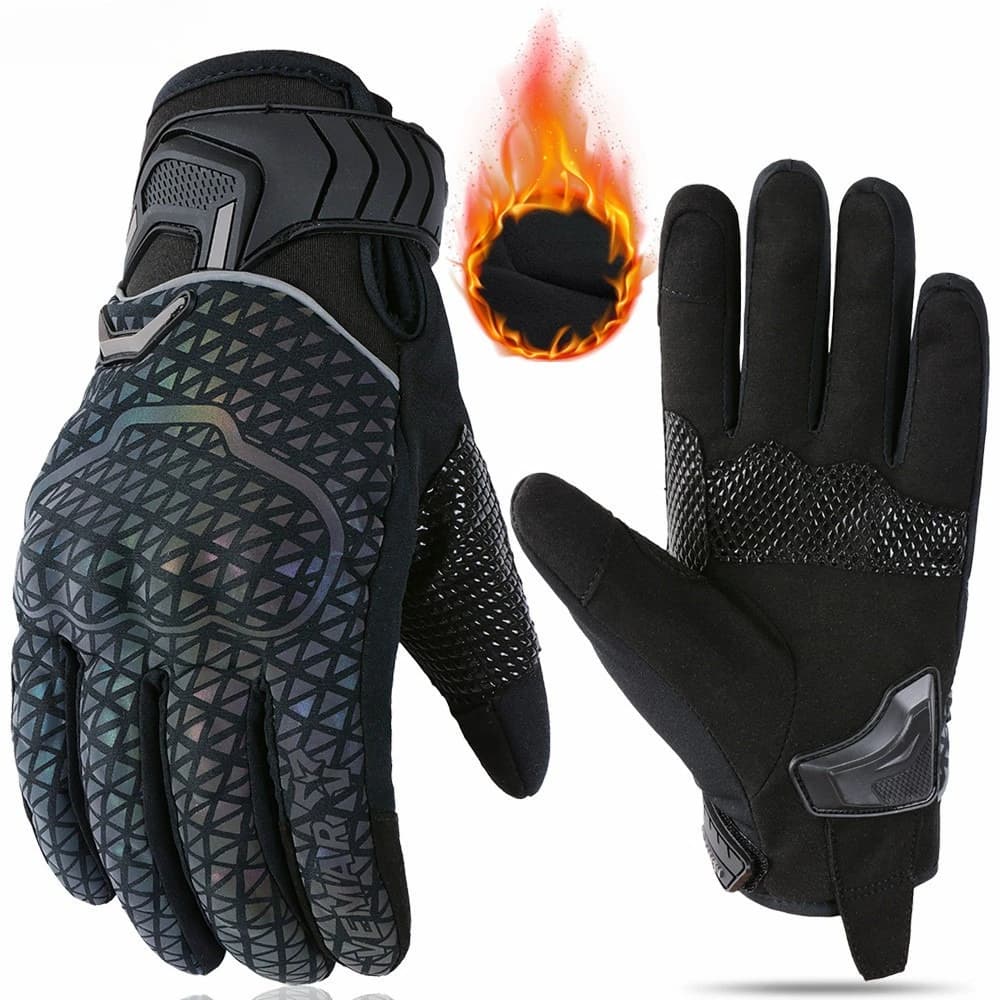 Guanti da Moto Invernali per Uomo, Termici, Riflettenti, con Protezione TPU, Antiscivolo, per Moto e Scooter, per Uso Esterno
