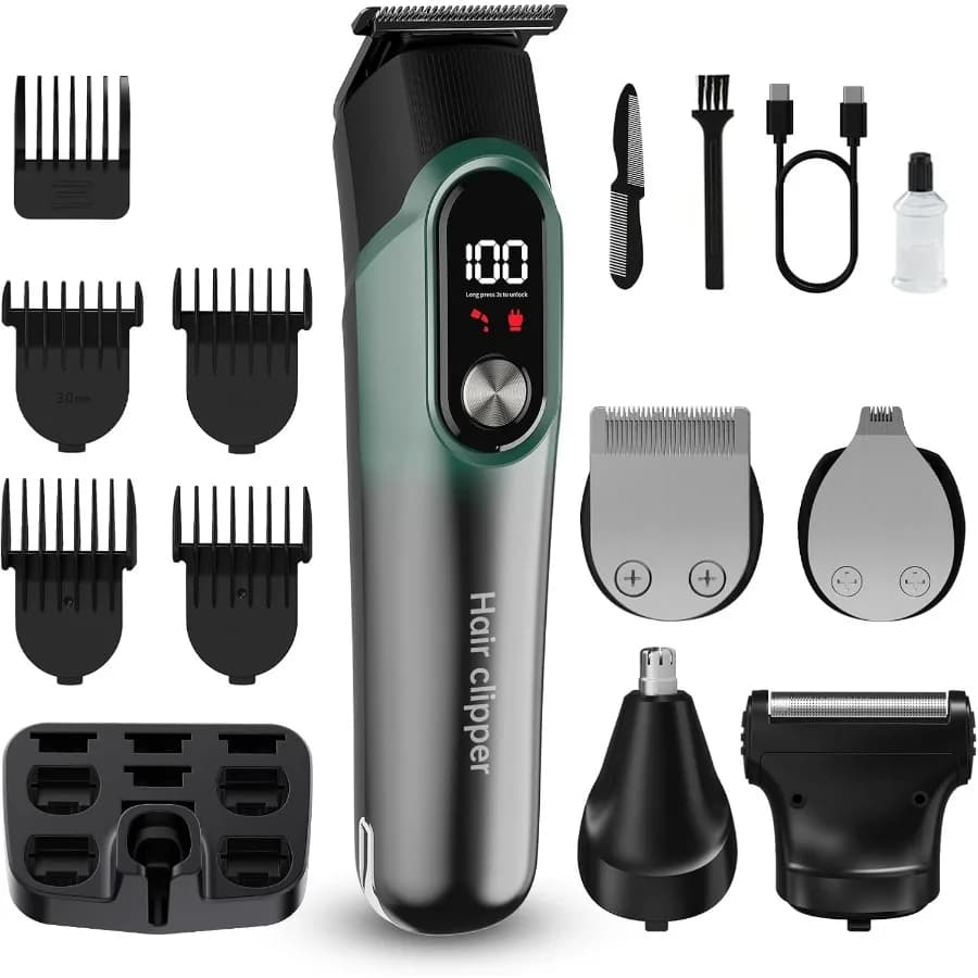 Tagliacapelli da uomo professionale 5 in 1 cavo senza fili barba naso orecchio corpo toelettatura tagliacapelli trimmer con carica intelligente Tec