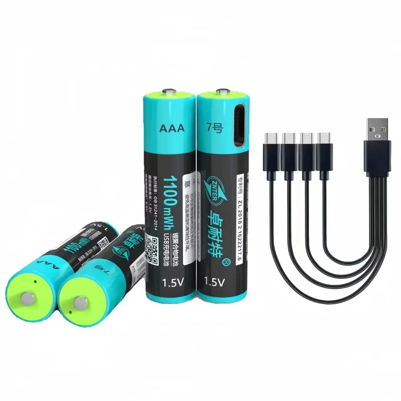 4 pz/lotto ZNTER 1.5 V 1100 mWh AAA batteria ricaricabile USB Tipo-C batteria ai polimeri di litio per il telecomando intelligente serratura della porta giocattoli