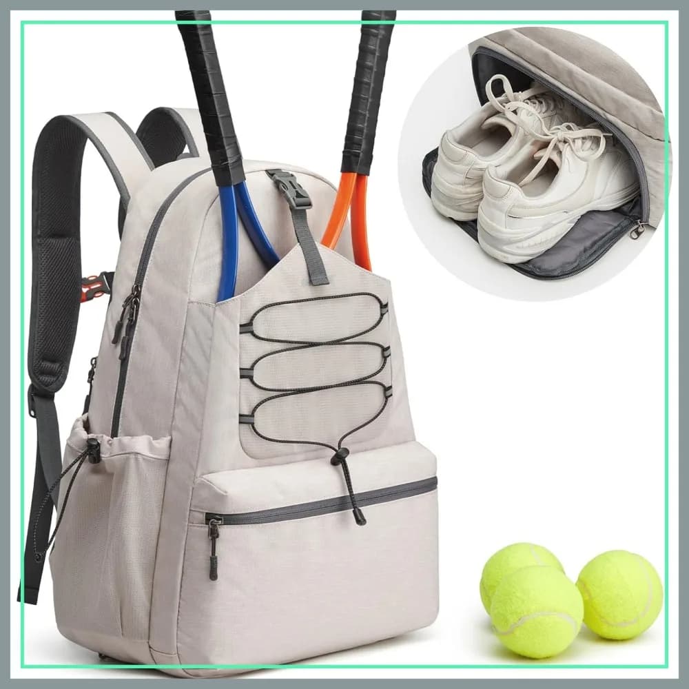 Zaino da Tennis Grande per Donne e Uomini, Contiene 4 Racchette con Scomparto per Scarpe, Borsa per Pickleball