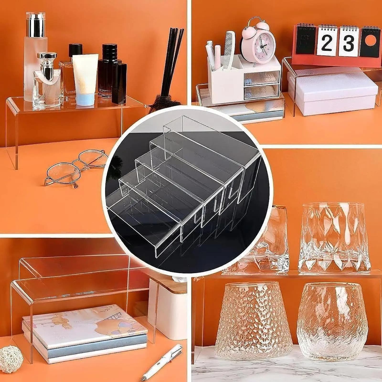 5x Acrylic Display Shelf Perfume Organizer Cosmetic Figurine Transparent Sturdy Makeup and Dessert Display Stand for Tabletop