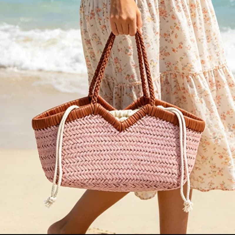 Borsa a Spalla Intrecciata a Mano Francese, Borsa Tote di Lusso per Vacanze al Mare, Borsa con Coulisse Integrata, Versatile per il Tempo Libero, il Pendolarismo e lo Shopping