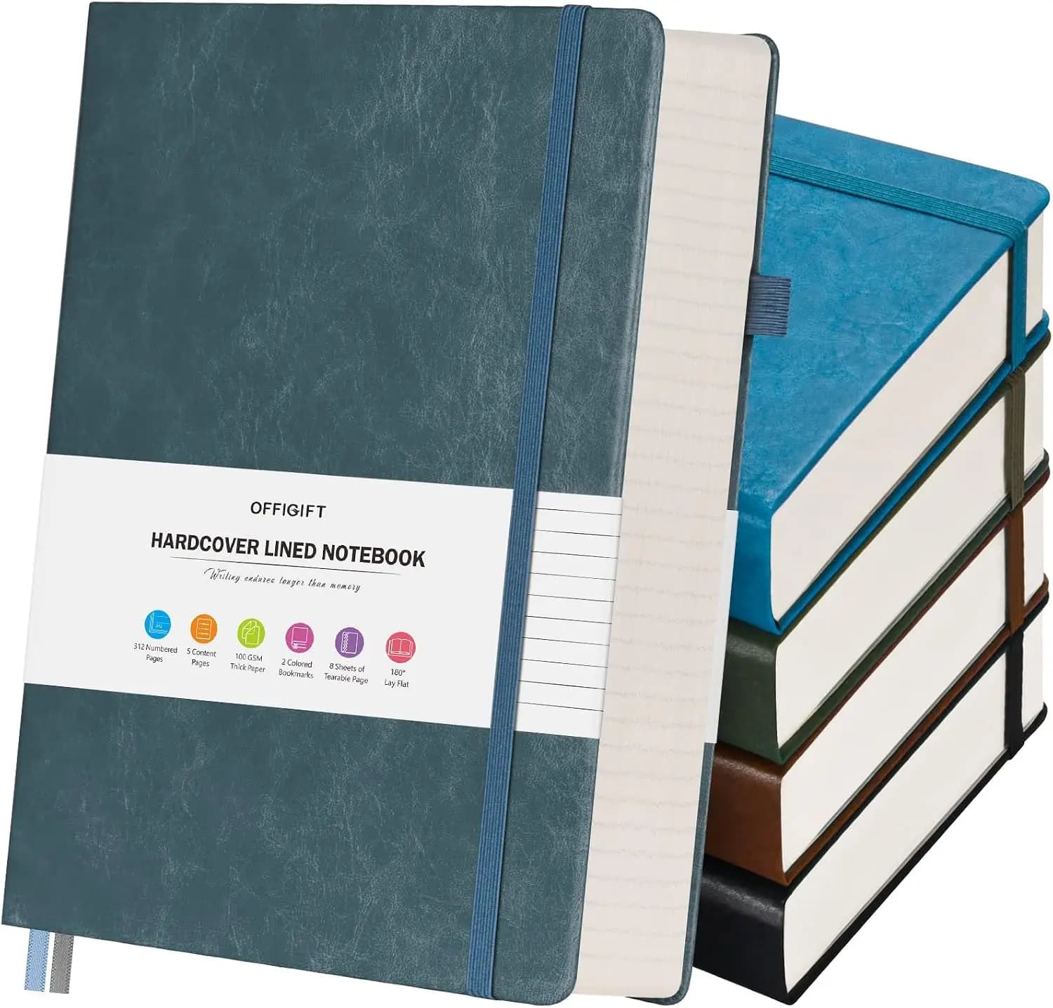 5 Pack College Ruled Notebook, 312 Numbered Pages Thick Notebooks Bulk, 100gsm No Bleed Paper Hardcover Leather Journal, Lined Journal Notebook Set for Women Men School Office, A5, Multicolor