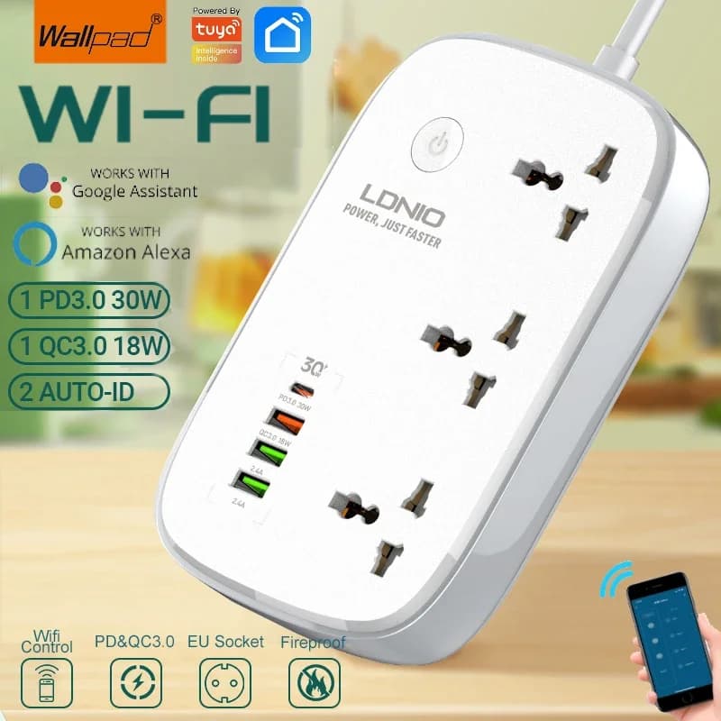 Universal extension socket Tuya WiFi Smart Power Strip with Spina UK/US 4USB TypeC Overvoltage protection Fast charging compatible with Al