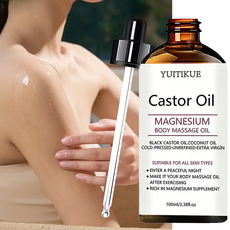 YUITIKUE Olio di Ricino e Magnesio per Massaggi - Pressato a Freddo, Non Appiccicoso, Idratante per il Relax Post-Allenamento 100ml
