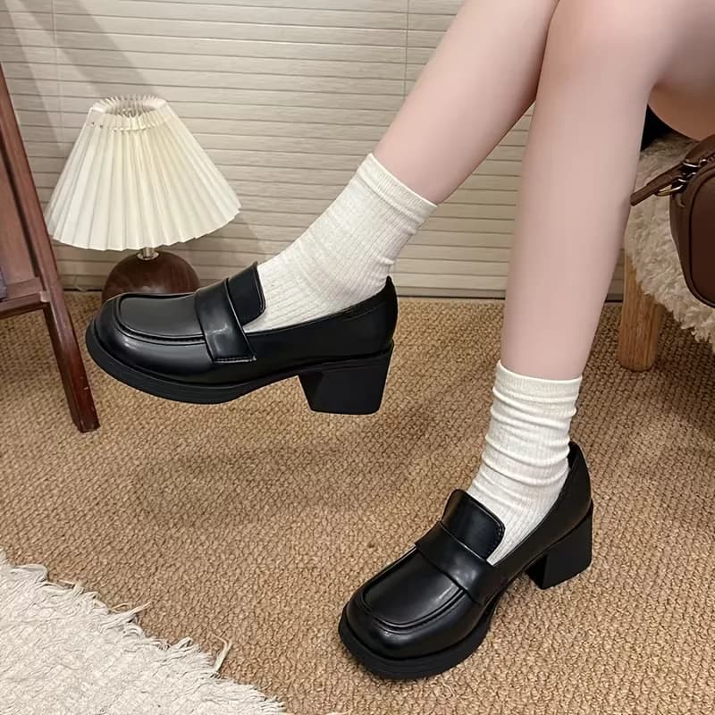 Women's Slip-On Moccasins - Black Shoes, Slip-On Closure, formal and casual shoes for All Seasons - Easy to Wear