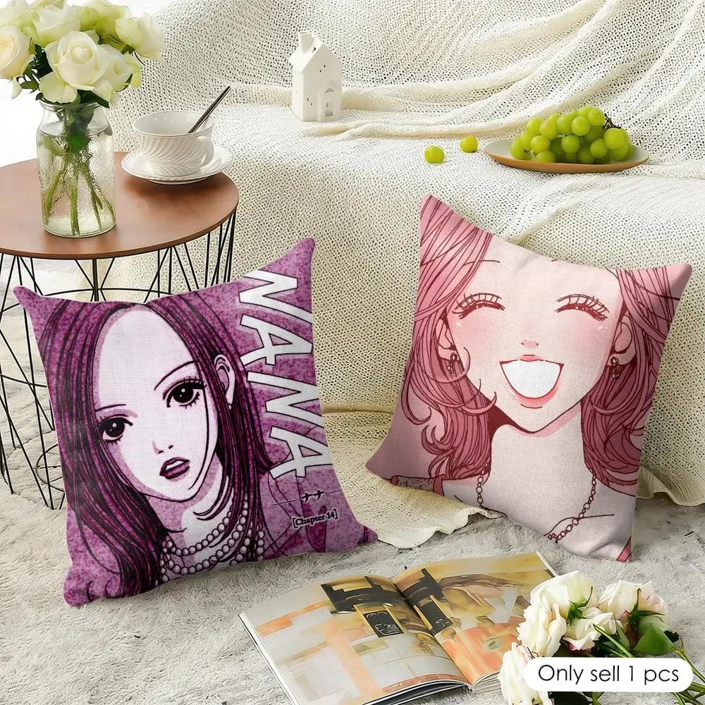Anime N-Nana Cushion Cover Natural Linen Organic Fabric Double-Sided Printing Sofa Home Decor Gift Pillow Case