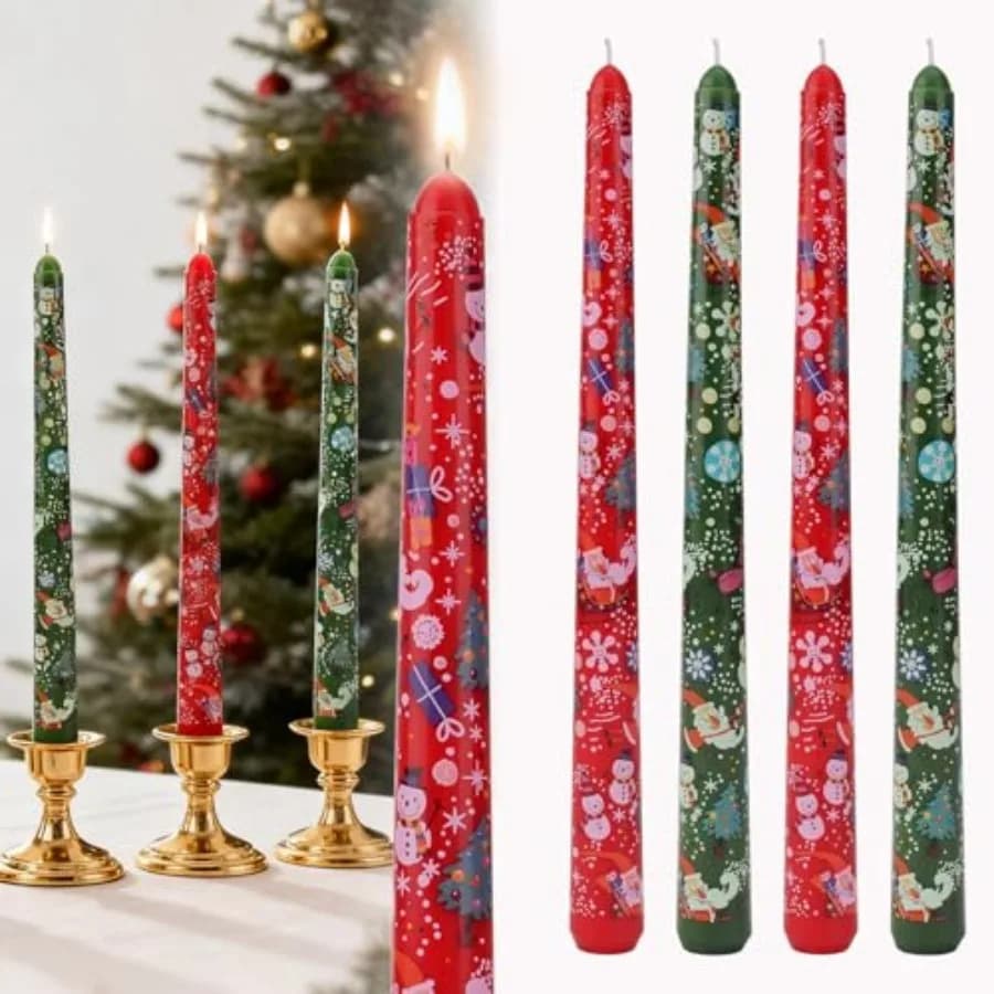 Christmas Taper Candlesticks, and Long Tape Candles Candle Sticks for Xmas Home Party Dinner Table Decoration