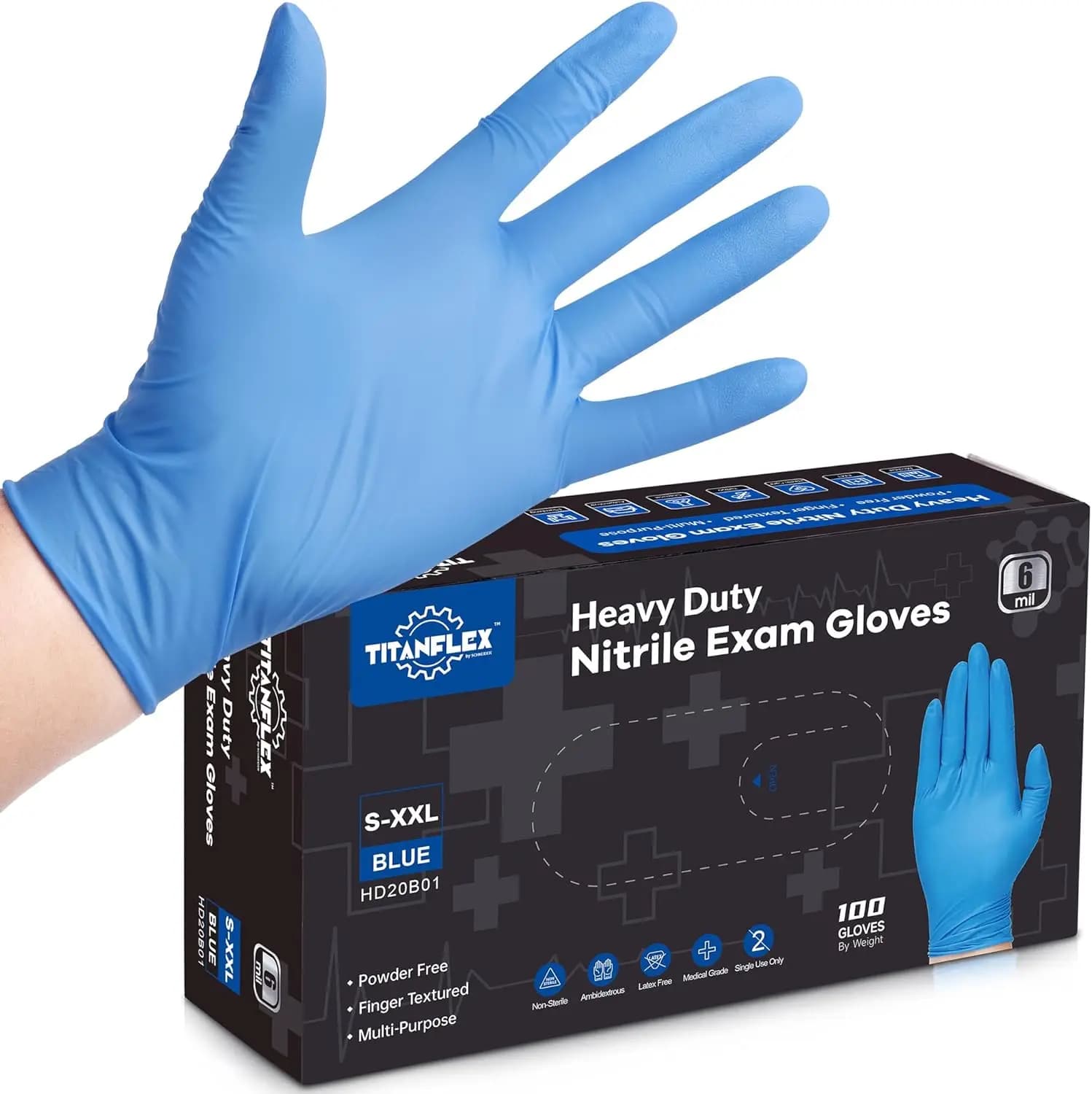 Guanti da Esame in Nitrile Resistenti, 6 mil, Blu, Senza Lattice, Senza Polvere