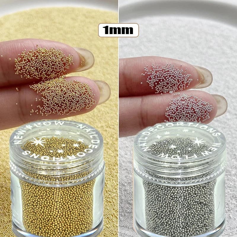 1000 Pieces Beads Mini Caviar Gold/Silver for Nail Art, Micro Spheres Stainless Steel Rounds 1mm, 24 Colors, Silver Gold Manicure Beads