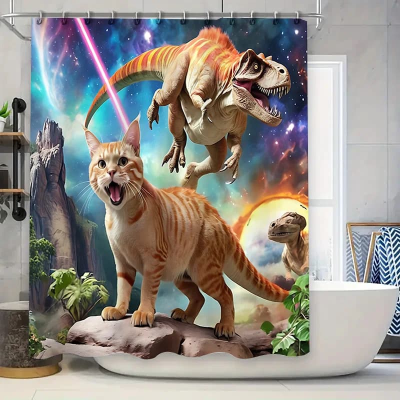 Creativo Dinosauro Gatto Modello Tenda da doccia impermeabile a prova di muffa Decorazioni per la casa Design unico Elegante articolo da bagno Migliora lo spazio