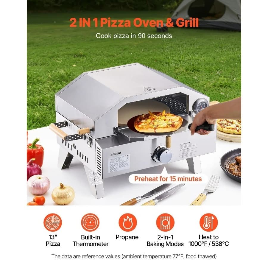 Forno per pizza da esterno, teglia per pizza a gas da 13 pollici, forno a gas esterno portatile con pietra per pizza in cordierite addensata e da incasso