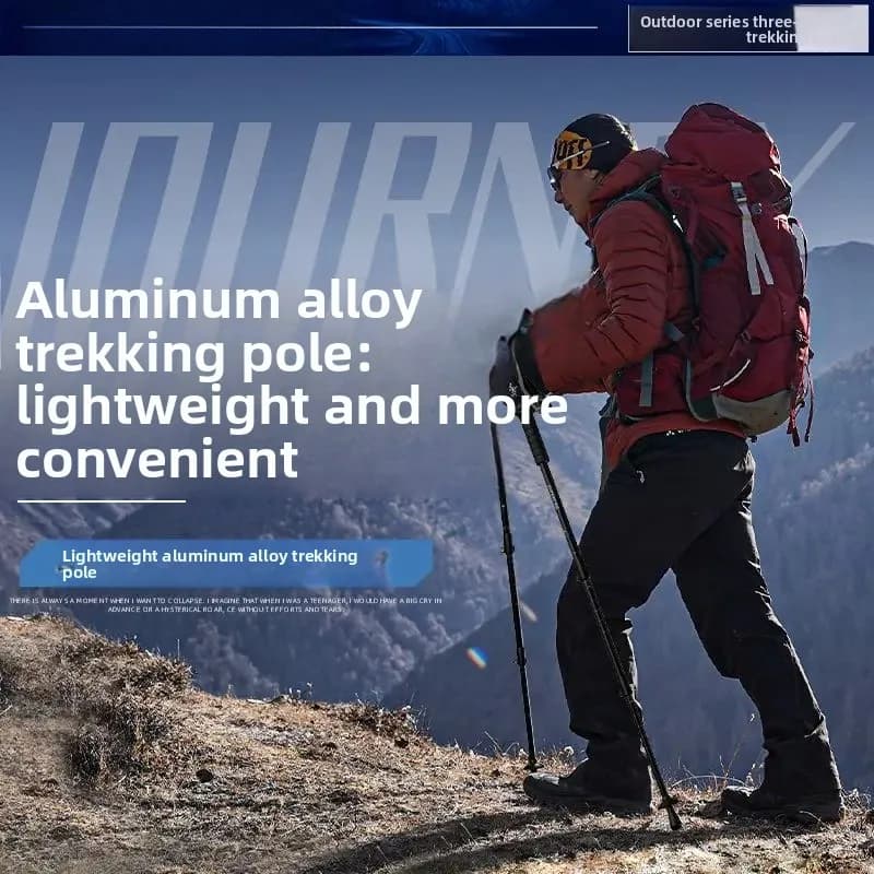 3-Section Ultra Light Aluminum Alloy Straight Handle Trekking Pole Outdoor Hiking Mountaineering Camping Walking Stick