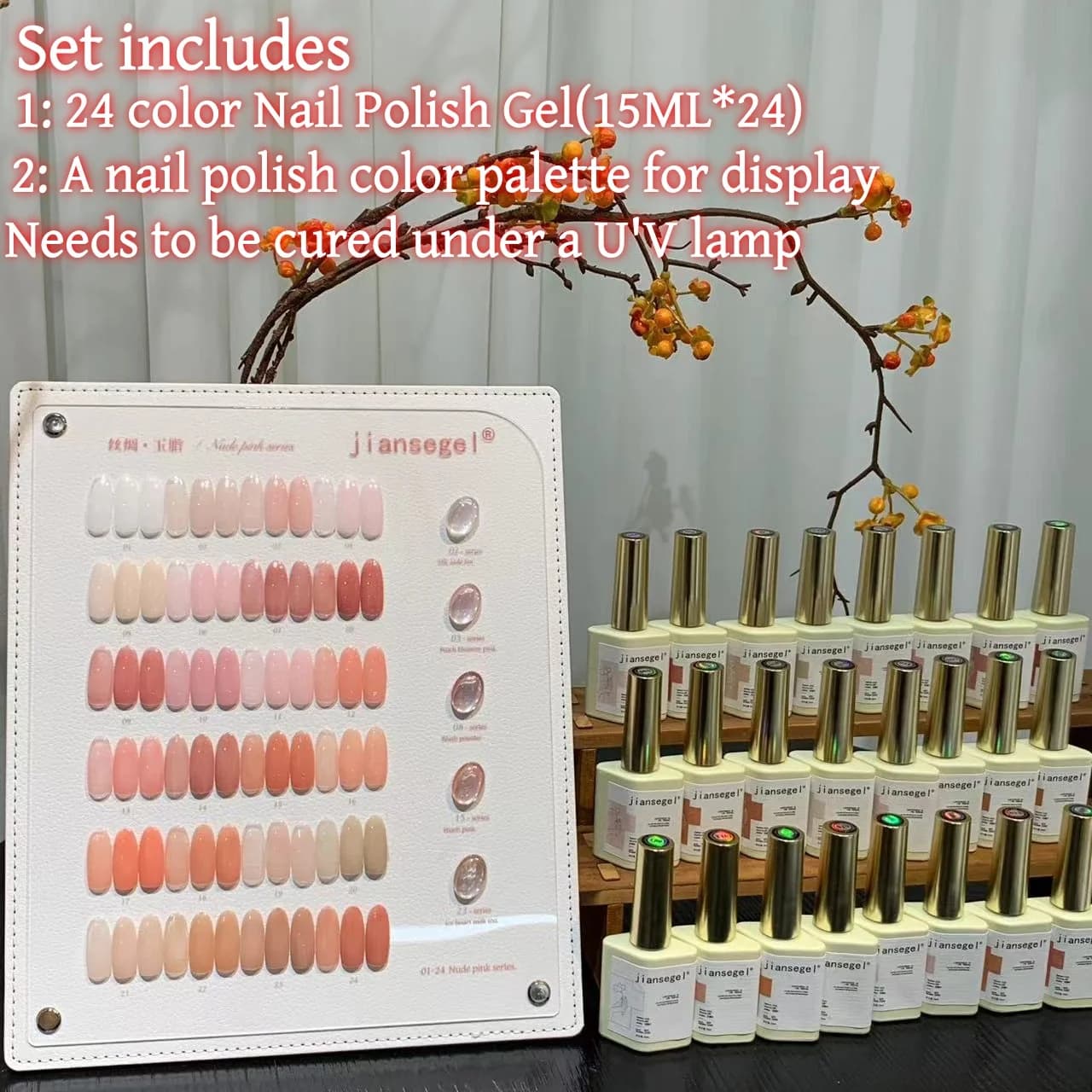 Set di 24 Colori di Gel per Unghie in Seta di Giada per Saloni di Bellezza, Unghie Primaverili con Luminosità Delicata, Versatile per Ogni Tonalità di Pelle, Include Cartella Colori