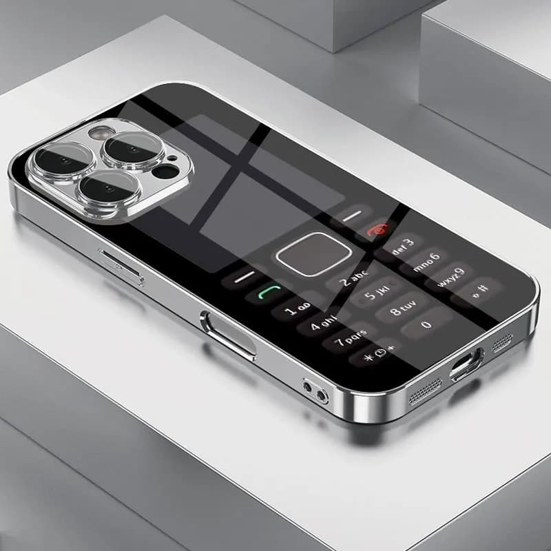 Retro black button glass phone case suitable for iPhone 17 16 15 14 13 12 11 Pro/Max/Plus anti drop and shockproof back cover