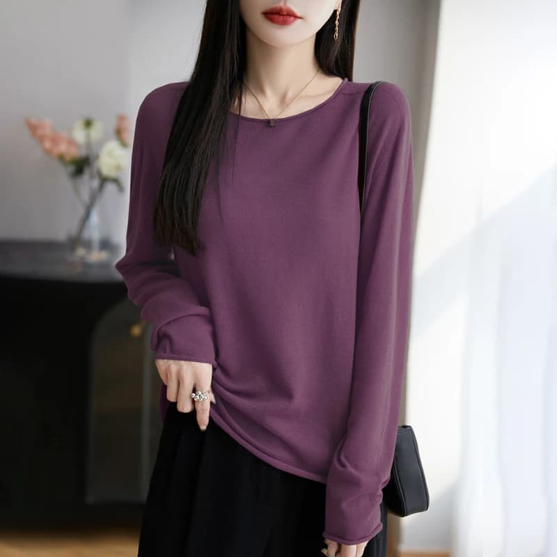 Maglione da donna in maglia di lana pregiata con bordo ondulato o-collo pullover che tocca il fondo abbigliamento a maniche lunghe primavera autunno nuovi top larghi abbigliamento