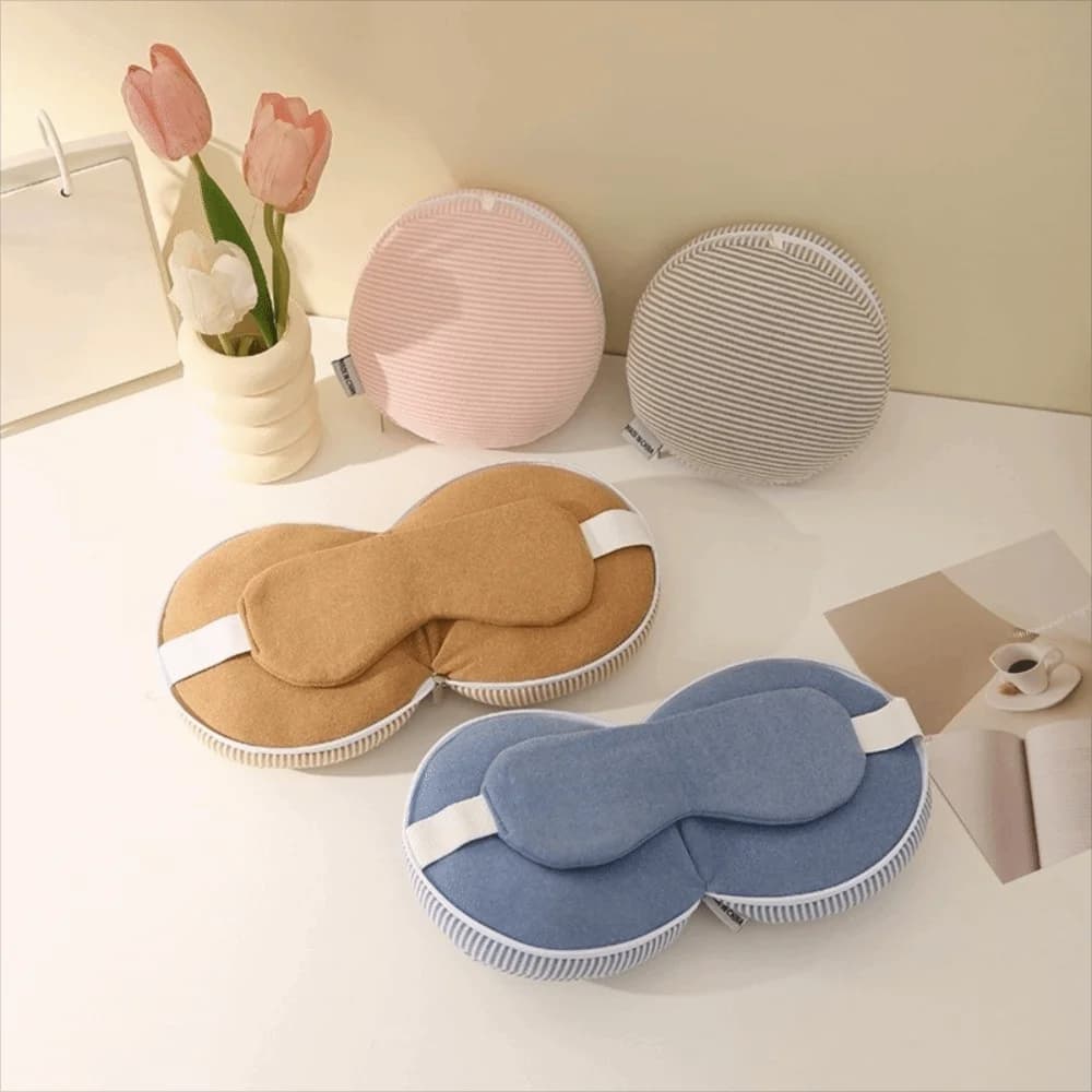 Travel Cushion 2 in 1 Spare with Eye Mask, Soft, with Hook, Elastic and Foldable, Knitting Head