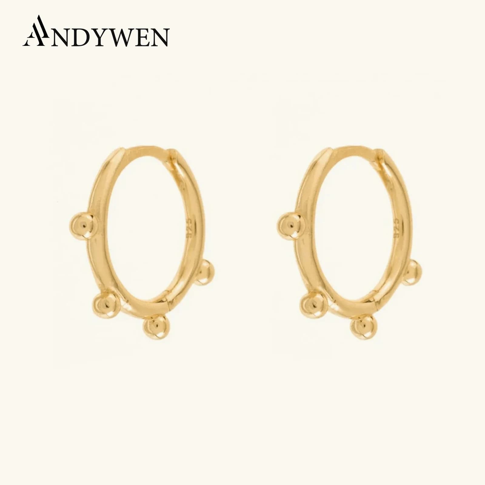 ANDYWEN 925 Sterling Silver 10.5mm Big Plain Hoops Thin Huggies Ring Earring Circle Beads Simple Women Luxury Rock Punk Jewelry