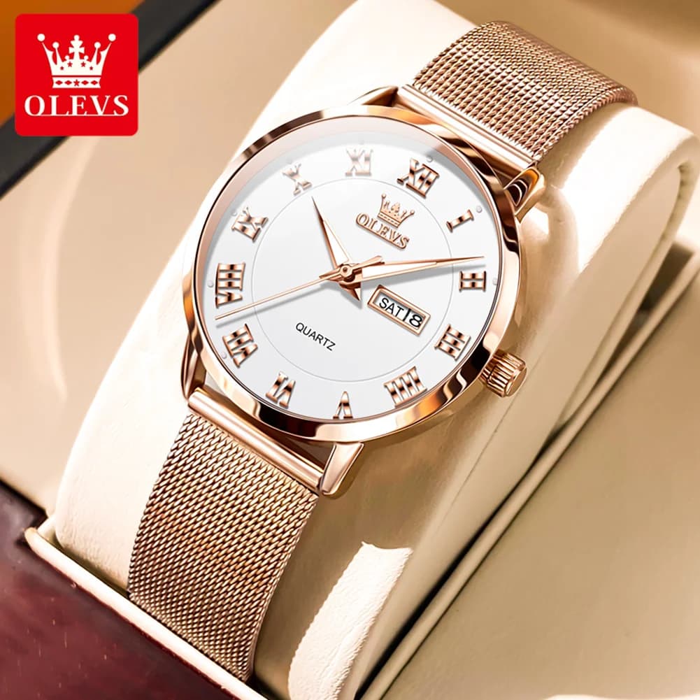 OLEVS 2920 Elegante Orologio da Polso al Quarzo Originale da Donna, Impermeabile, Luminoso, con Cinturino a Rete, Display Data e Settimana, Orologio di Lusso per Signora