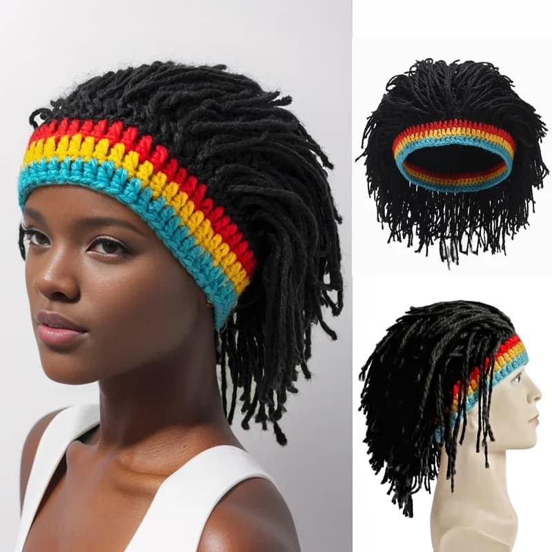 Parrucche Sintetiche Dreadlock da Uomo con Cappello Beanie, Cappello Lavorato a Maglia Fatto a Mano, Parrucca Africana Giamaicana, Copricapo per Cosplay e Feste di Halloween