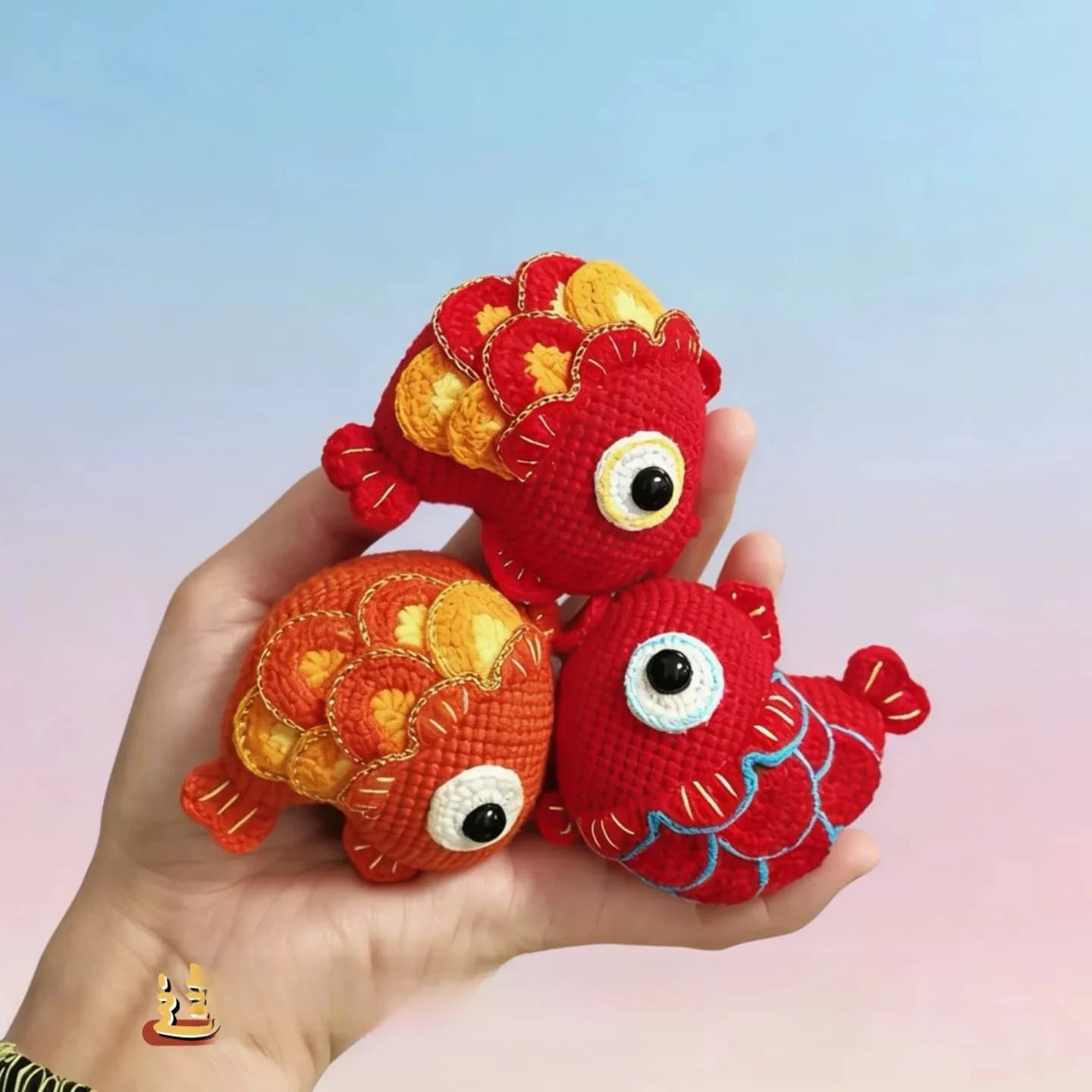 Kit Fai da Te per Ciondolo Pesce Koi a Testa Tonda Lavorato a Mano all'Uncinetto, Materiale per Lavori Artigianali in Lana, per Passare il Tempo, Regalo di Capodanno
