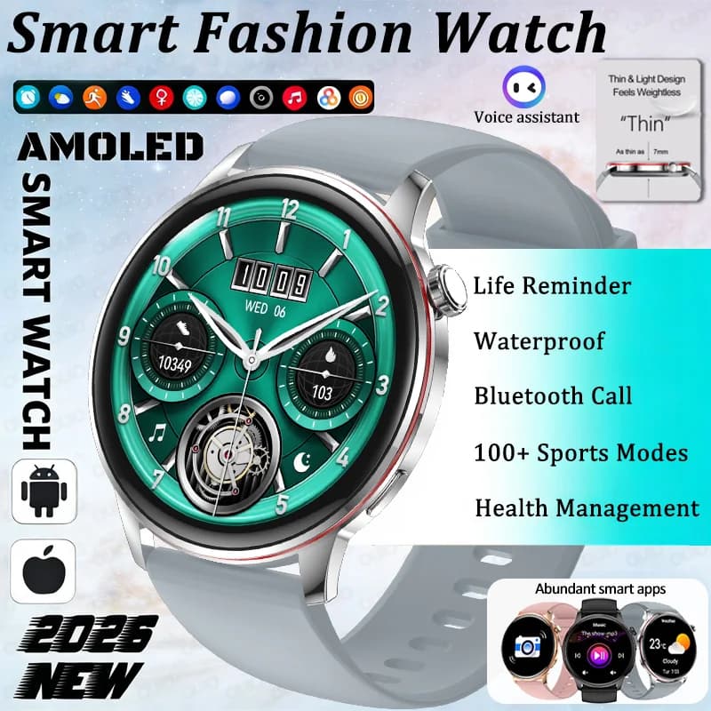 New Fashion Smartwatch 2026, 1.43'' Ultra Subtle, Health Management, AI Vocal Information, Notifications, Sports, Waterproof, BT Calls