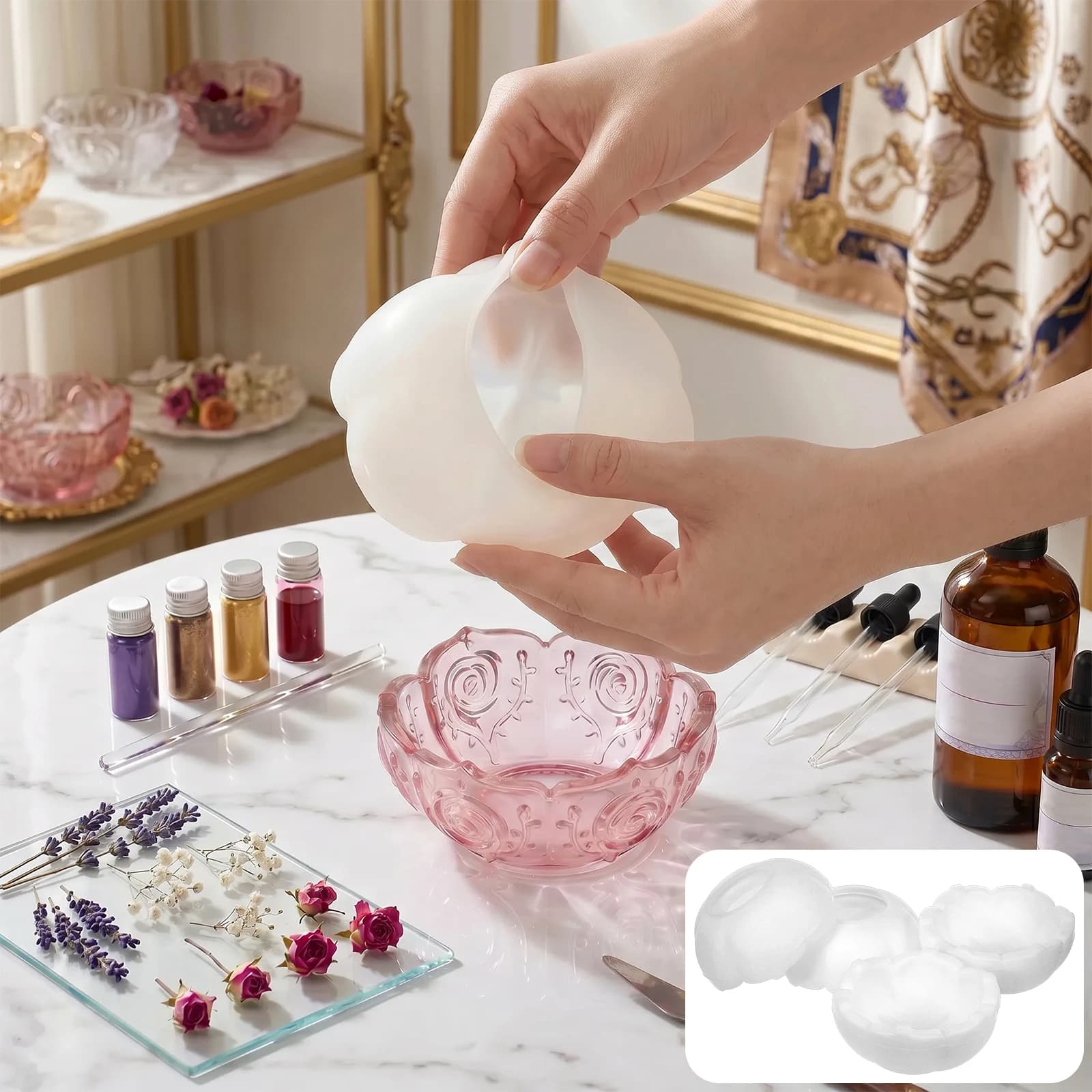 4/2Pcs Silicone Bowl Shape Mold Large Epoxy Resin Casting Flower Bowl Silicone Mold Storage Box Jewelry Tray Trinket Box Mould