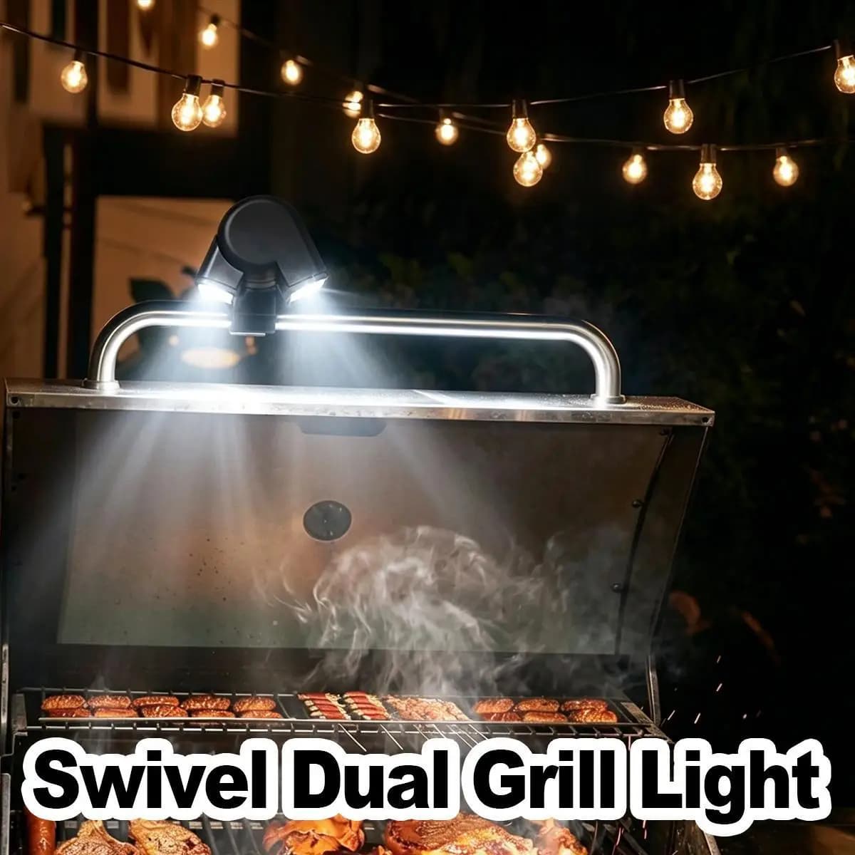Luce LED a doppia testa per griglia, alimentata a batteria, con collo flessibile e clip per tende da campeggio, luci da giardino, accessori per barbecue all'aperto