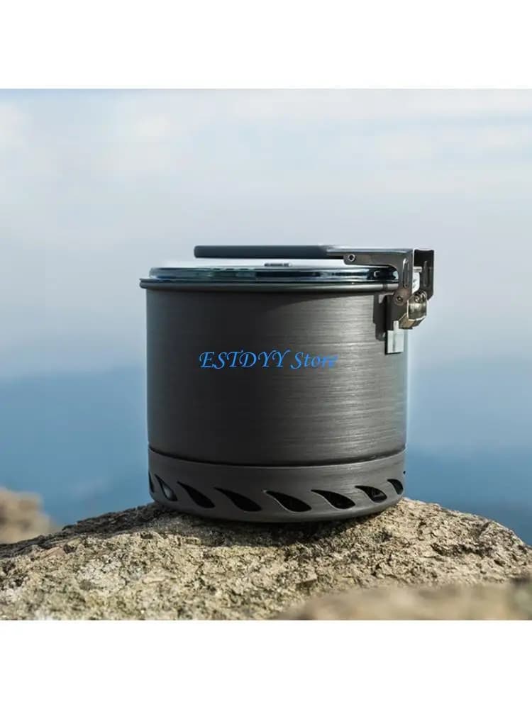 G6DE Outdoor Heat Exchange Camping Cooking Pot With Windproof Base Backpacking Stove Pot for Outdoor Backpacking Hiking