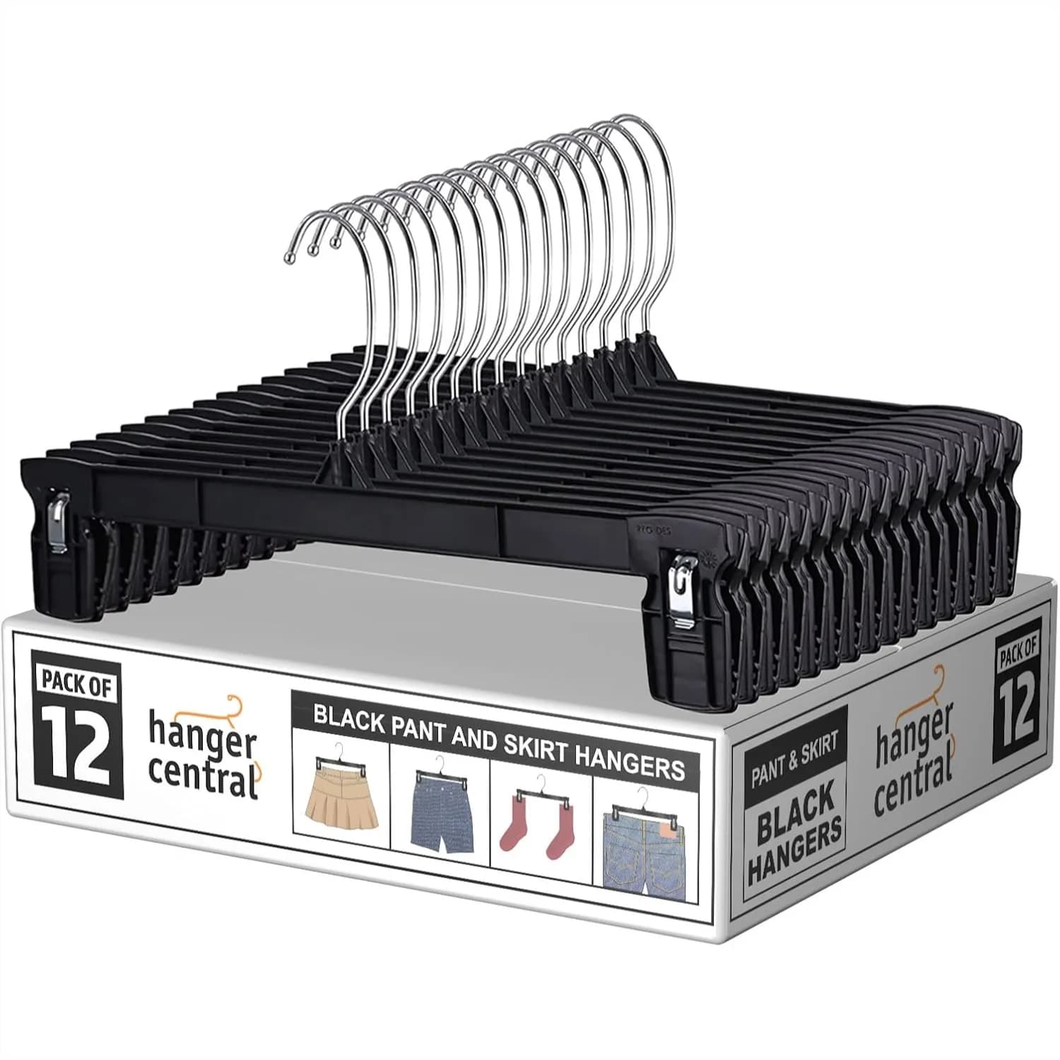 Confezione da 12 Appendiabiti Sottili in Plastica da 12 Pollici con Clip per Gonne, Pantaloncini, Salvaspazio, Resistenti per Armadio
