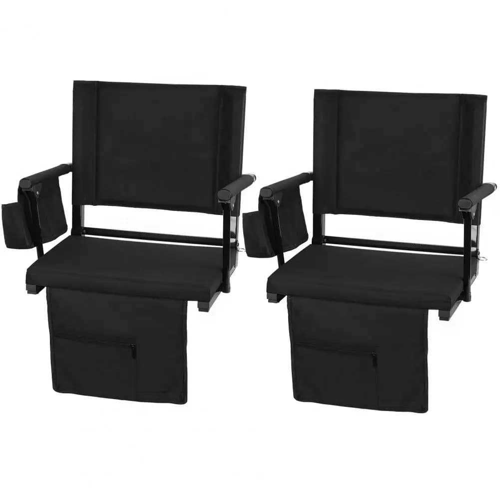 2 sedili pieghevoli da stadio con supporto per la schiena e cuscino, sedia portatile da tribuna con portabicchieri e tracolla