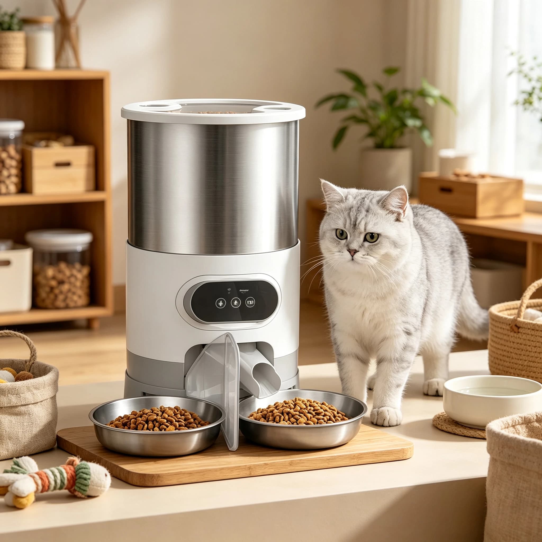 Smart Automatic Pet Feeder APP Control Timed Cat Dog Food Dispenser with Double Stainless Steel Bowls Remote Feeding System