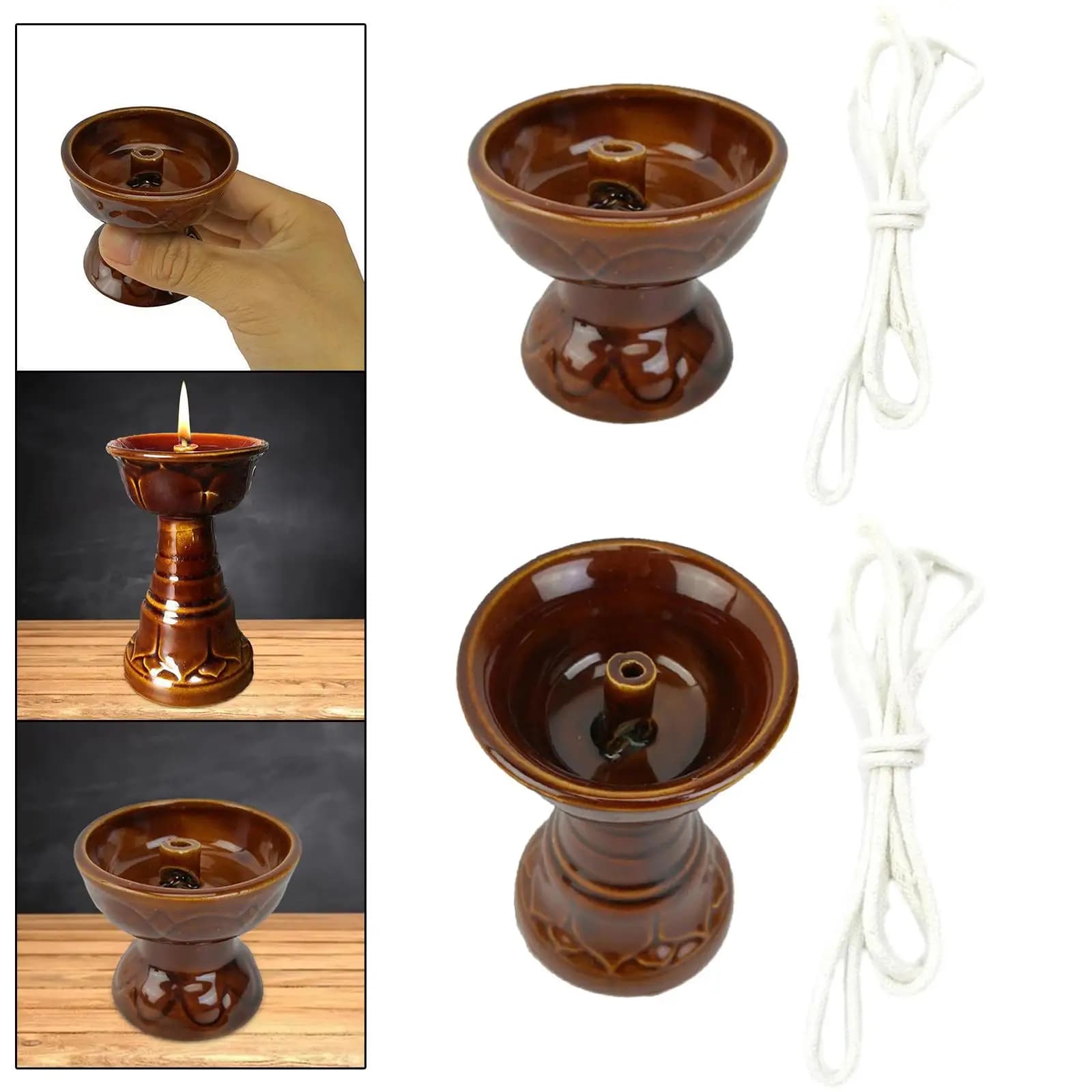Butter Lamp Holder Oil Candle Container Home Liquid Candleholder Wick Holder Stand Altar Decor Enshrine Supplies with Lamp Wick